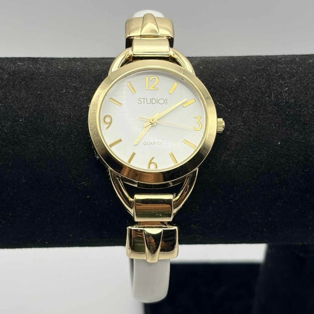 Gold & White Studio Time Cuff Watch